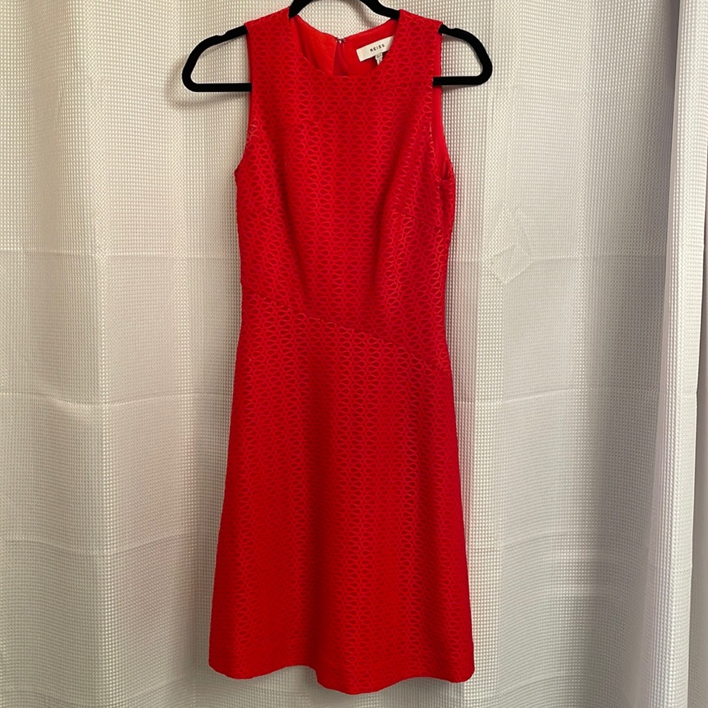 Reiss fit and flare bright red dress